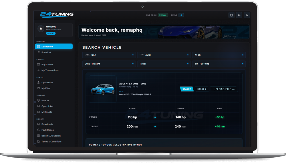 24Tuning dealer portal dashboard for authorised ECU remapping installers UK