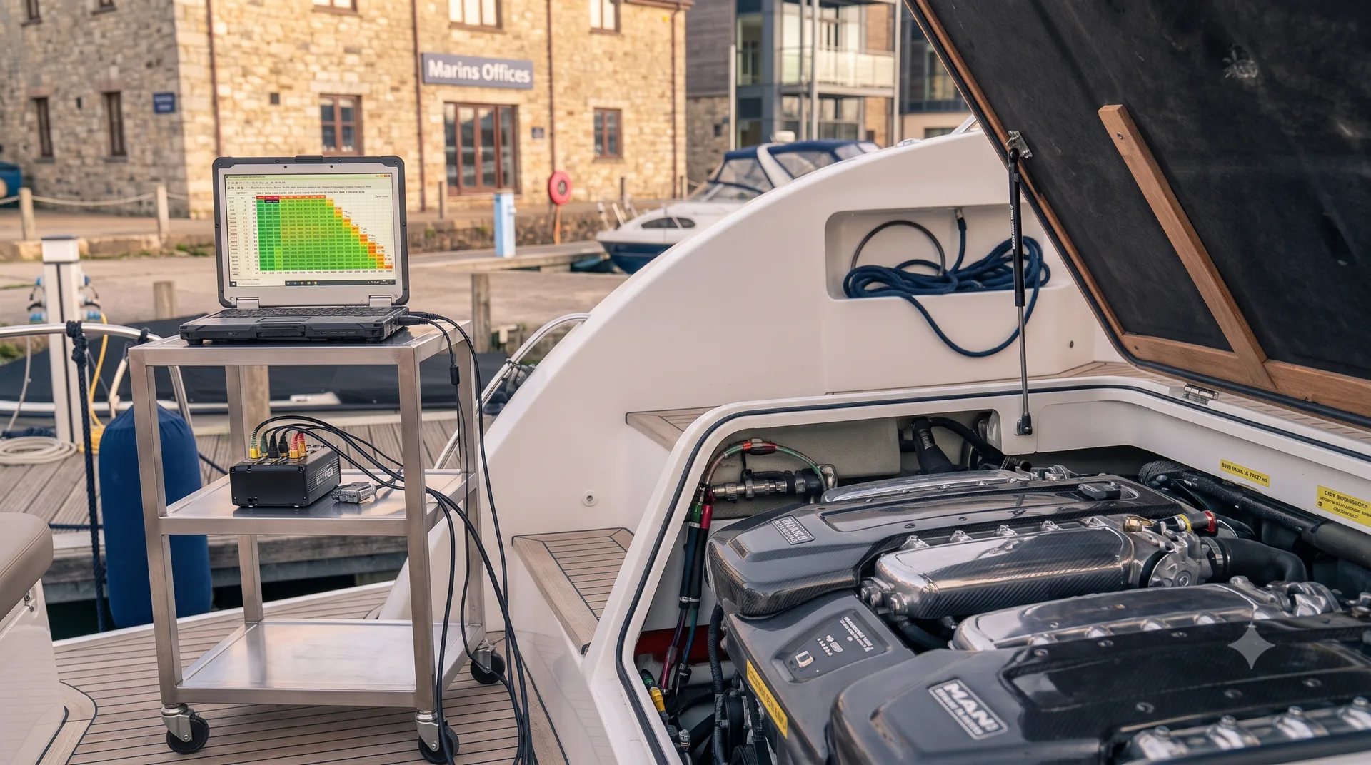 24Tuning mobile marine engineer remapping at a Dorset marina