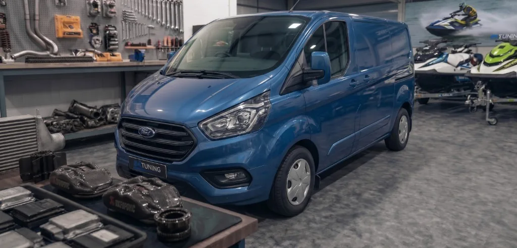 Transit Custom AdBlue Delete Bournemouth | 24Tuning Blue Ford Transit Custom 2.0 EcoBlue in the 24Tuning workshop — AdBlue delete Bournemouth Dorset