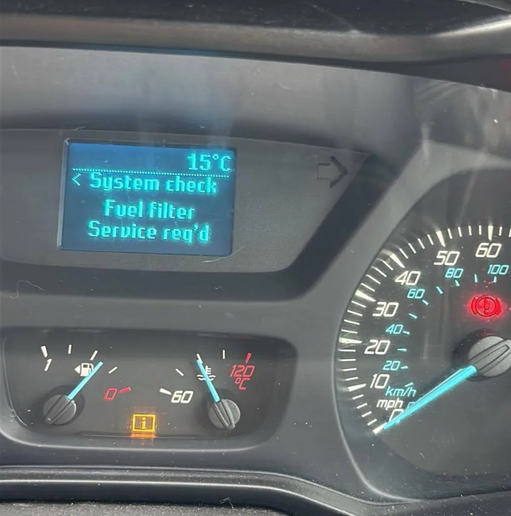 Ford Transit Custom dashboard System check Fuel Filter Service required — van diesel service Bournemouth