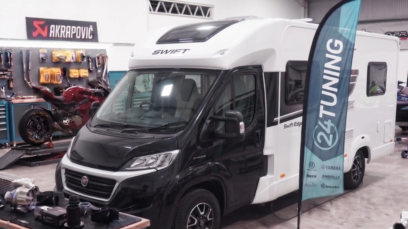Motorhome Economy Remap Bournemouth Poole Dorset | 24Tuning Swift Edge motorhome economy remapping in Bournemouth workshop with 24Tuning banner - 24Tuning