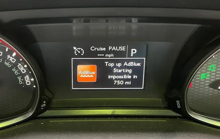 AdBlue No-Start Countdown | 24Tuning Dashboard AdBlue countdown Top up AdBlue Starting impossible in 750 mi — Peugeot AdBlue repair Bournemouth