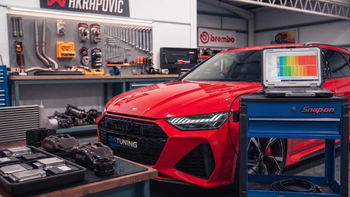 Stage 2 ECU Remap Bournemouth Poole Dorset | 24Tuning Stage 2 ECU remap in Bournemouth - red Audi RS performance chip tuning by 24Tuning