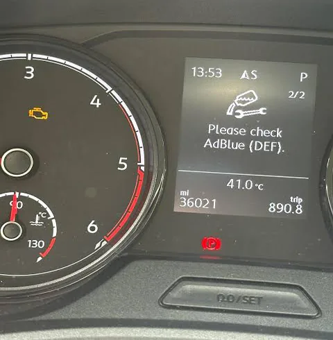 Dashboard warning Please check AdBlue DEF with check engine light — VW Audi AdBlue repair Bournemouth