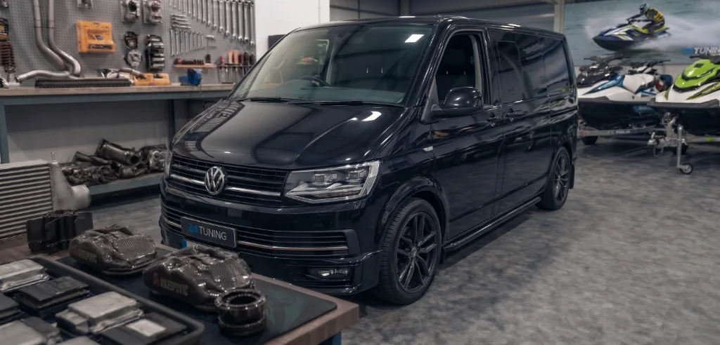 Transporter AdBlue Delete Bournemouth | 24Tuning Black VW Transporter T6 in the 24Tuning workshop — AdBlue delete Bournemouth Dorset