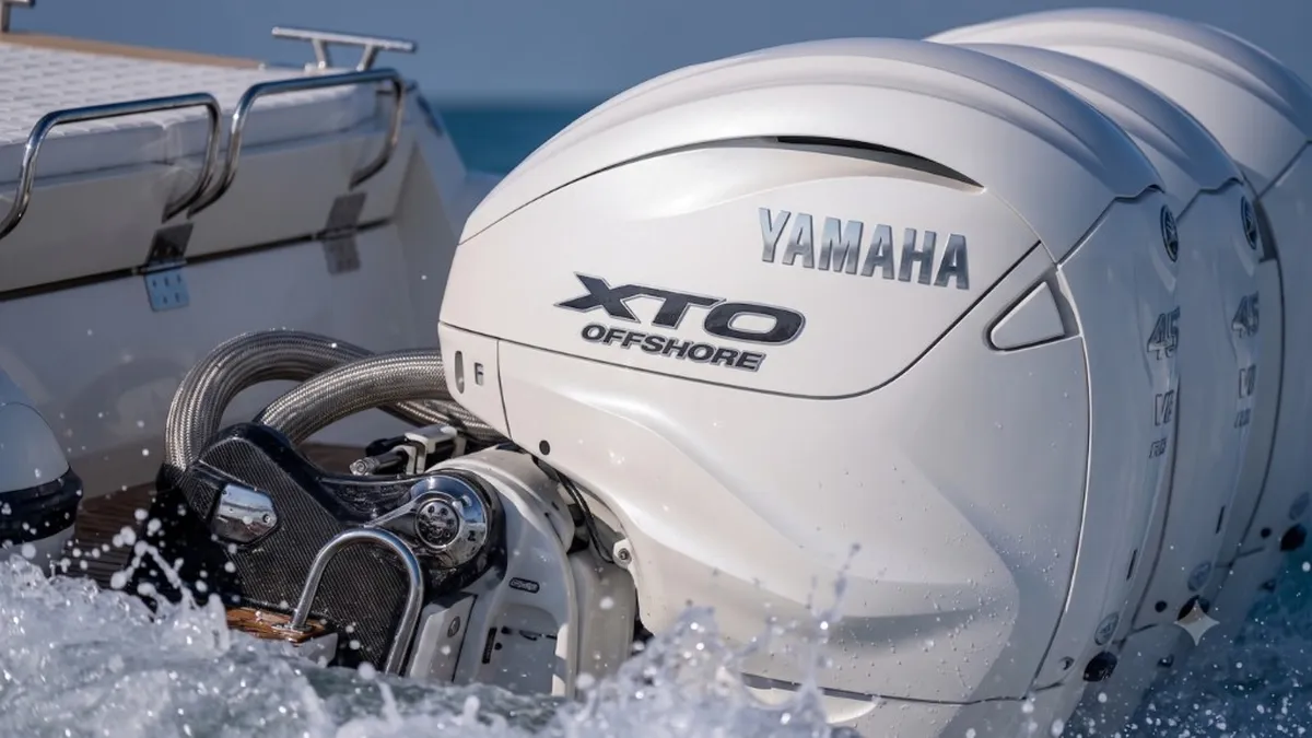 White Yamaha XTO Offshore outboard motors at sea - marine ECU remapping by 24Tuning Bournemouth Dorset